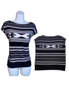 Chaps Aztec Sleeveless Linen  Cotton Blend Black White Knit Top Women’s Medium